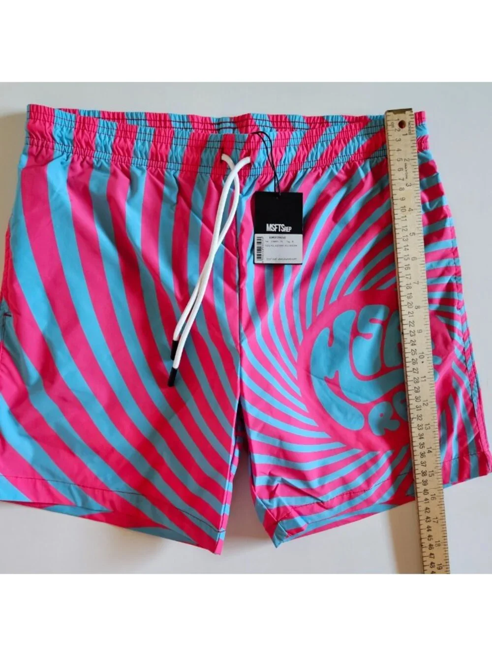 NWT MSFTSrep Costume Uomo Men's Psychedelic Swim Trunks Pink Blue Small S